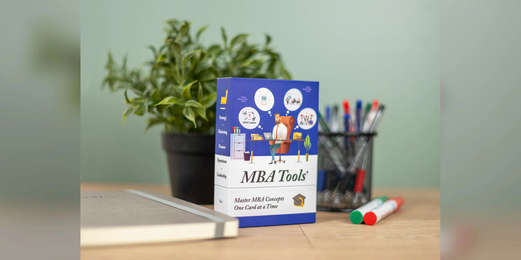 BizDecks physical MBA tools displayed in a professional office