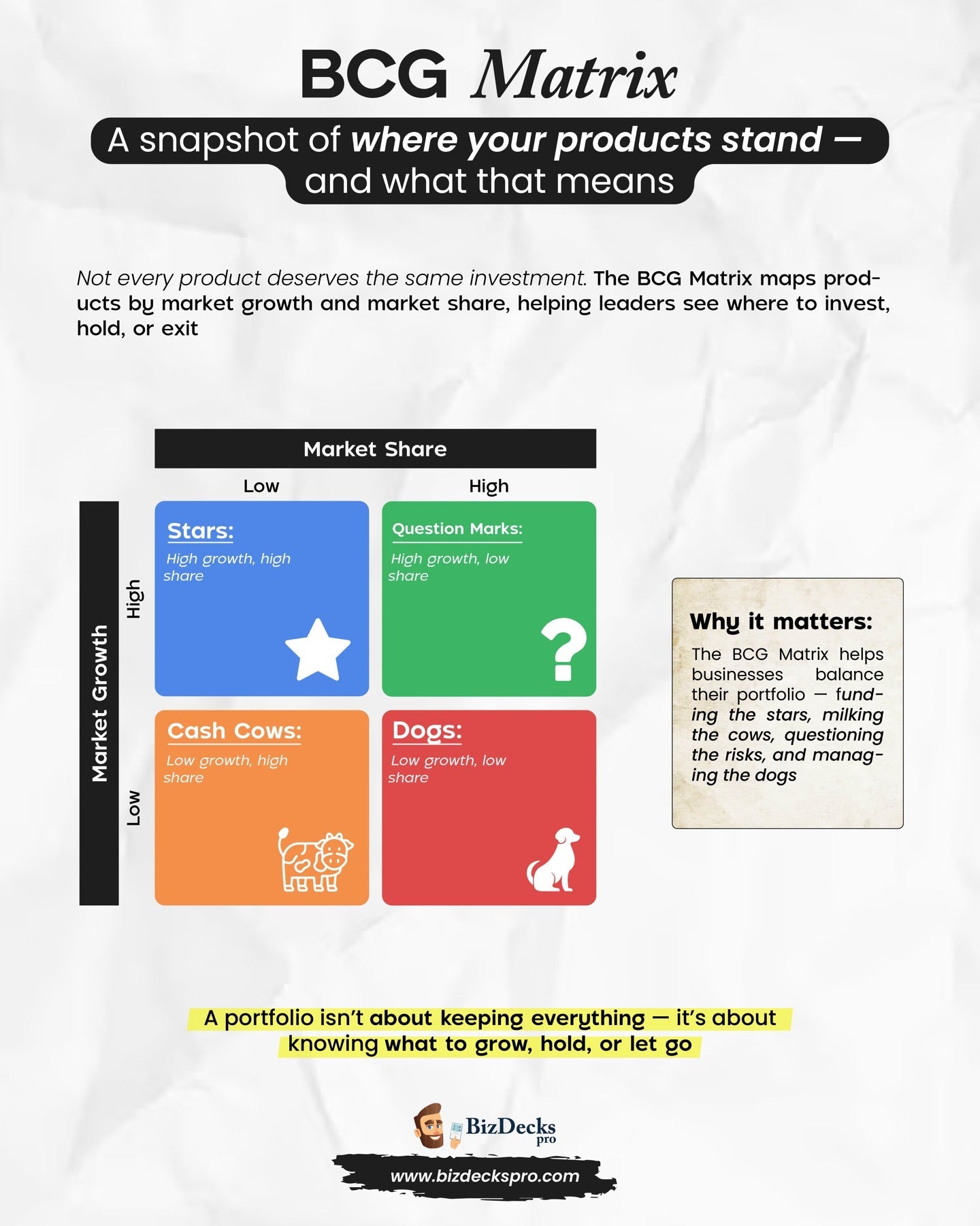 BCG Matrix one-page visual guide showing the framework's key elements