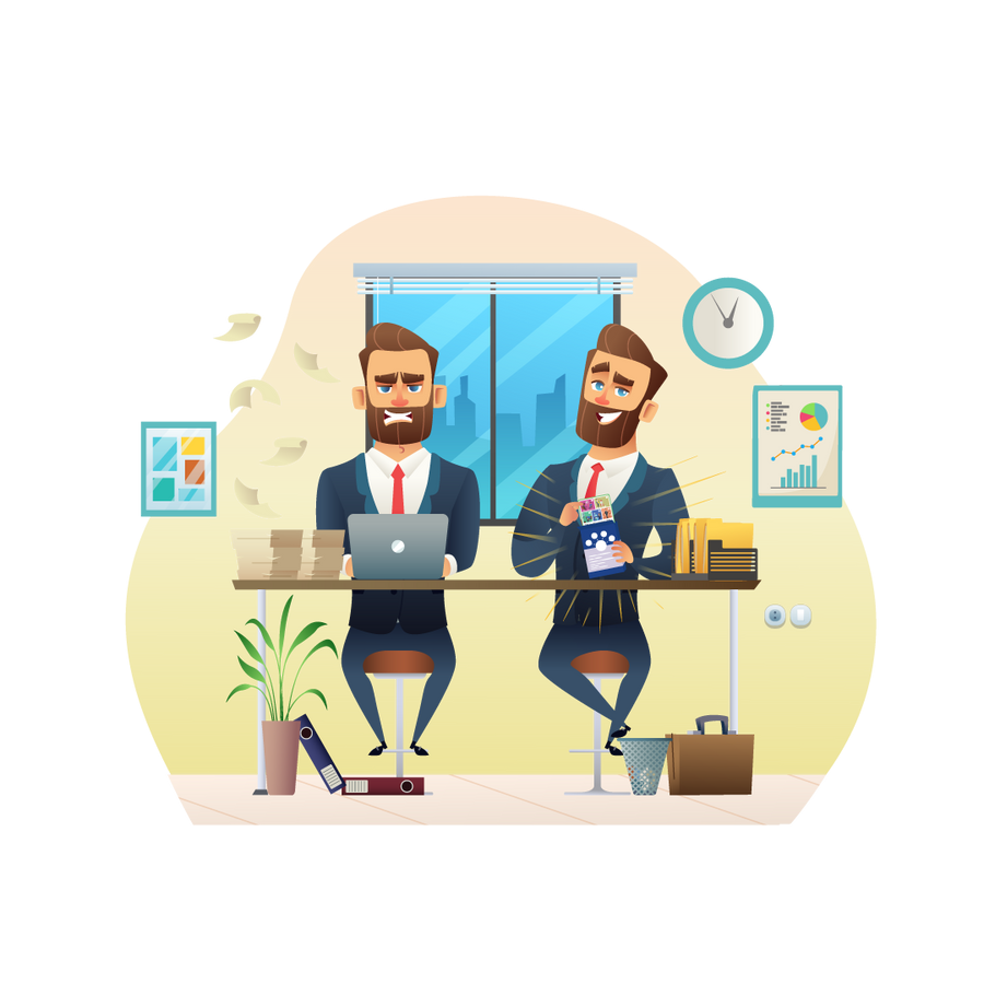 Two professionals comparing business results in an office