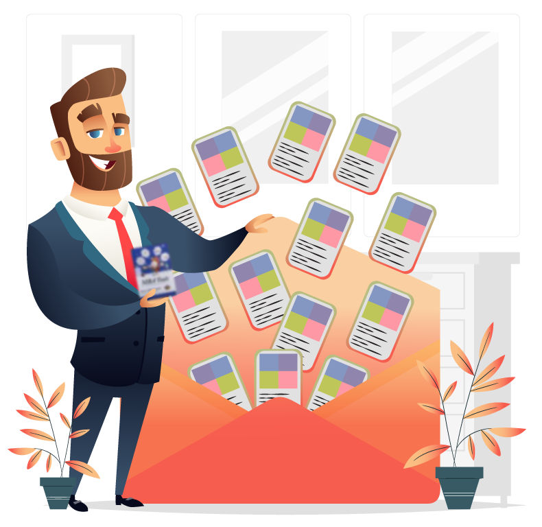 MBA Tools card deck spread beside a laptop and plant