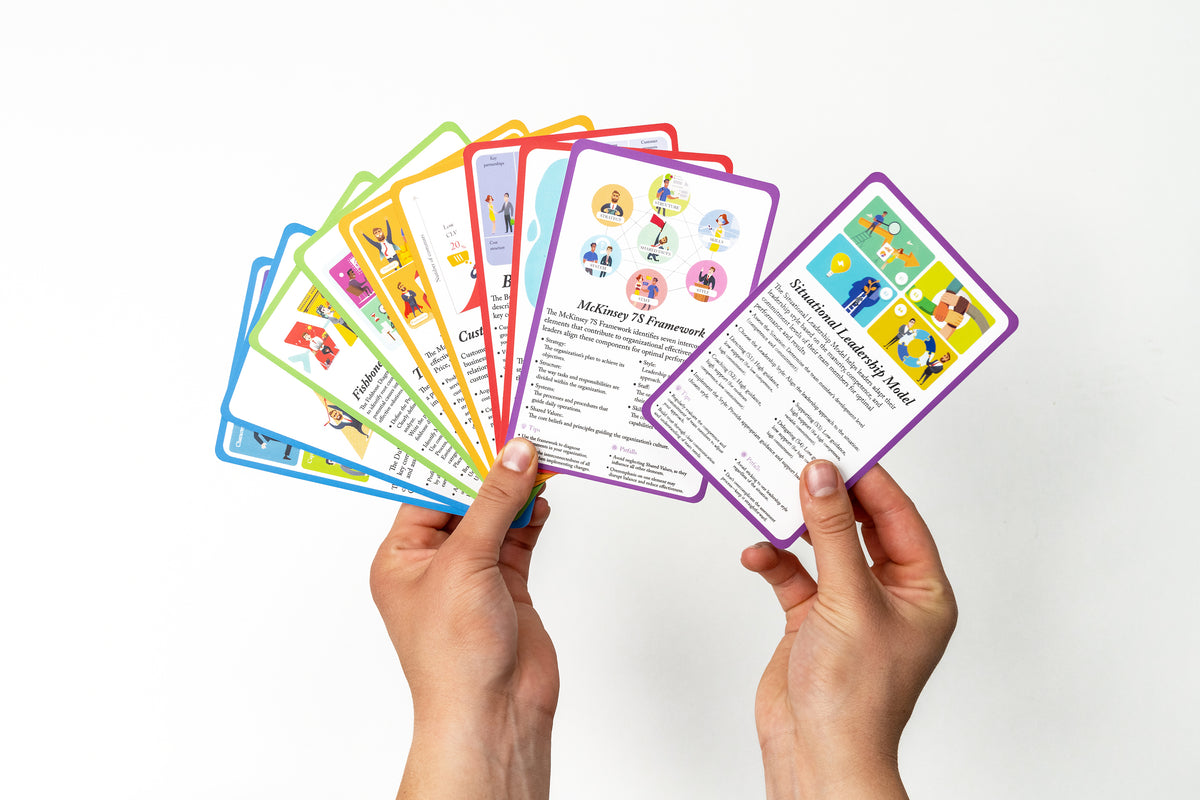 Hands choosing a BizDecks framework for a business question