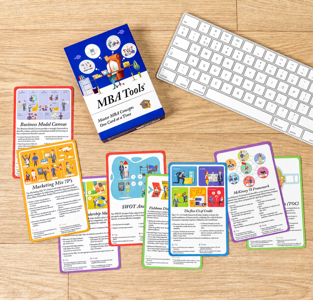 MBA Tools box and model cards arranged on a workspace