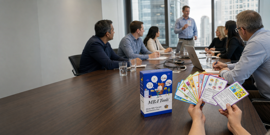 Team working through a business question with BizDecks cards in a workshop
